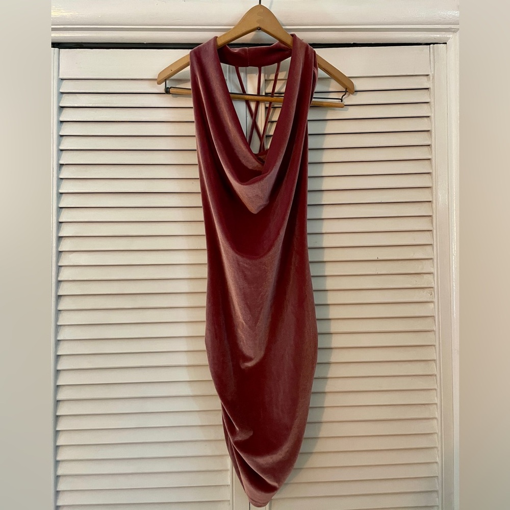 Vintage Forever 21 Velvet Mauve Short Cowel Neck Mini Dress